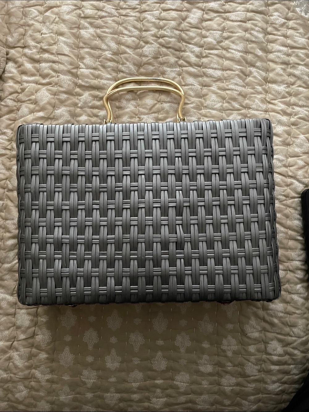 Woven Top-Handle Satchel in Gray with Gold Accent